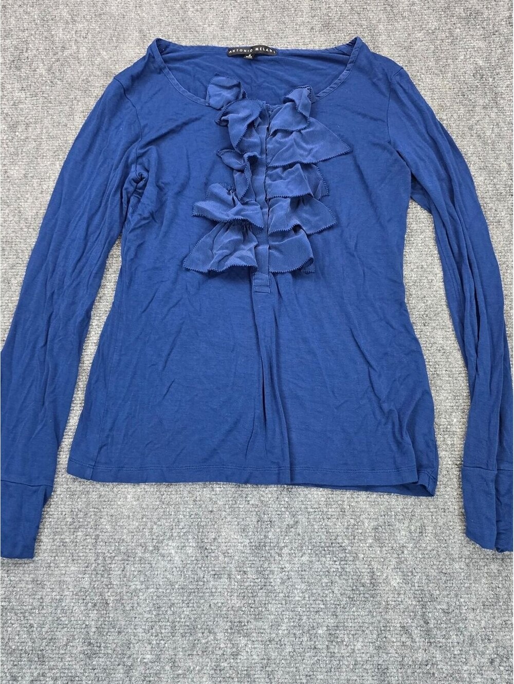 Antonio Melani Blue Ruffle Front Top Womens S Long Sleeve Layered Blouse